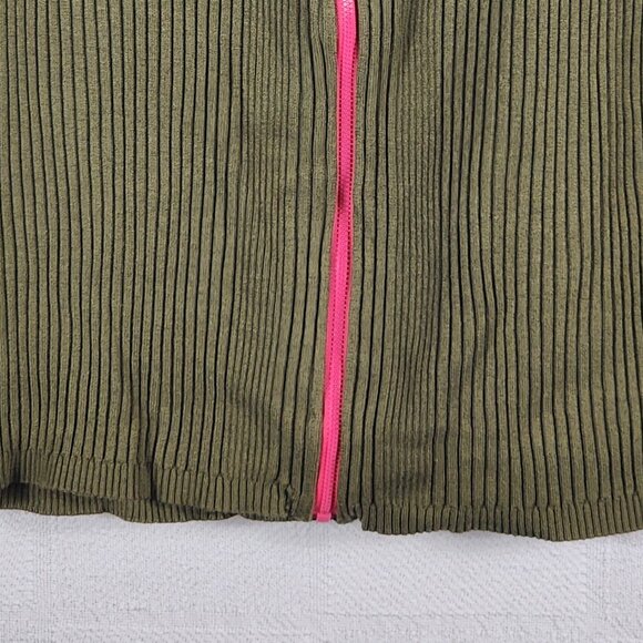 Nicki Minaj Olive Green w/Hot Pink Front Zipper Ribbed Rayon Nylon Skirt Size XL - Picture 3 of 16